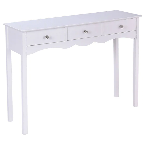 Side Sofa Table with Storage 3-Drawers - WHITE