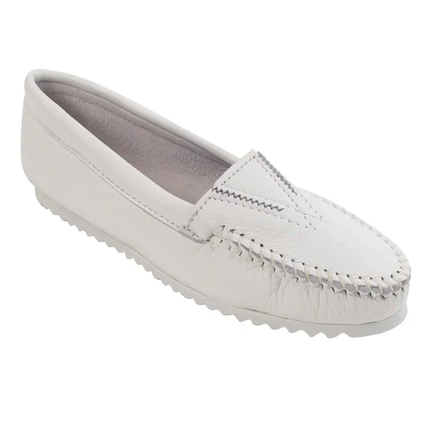 Women's Minnetonka Deerskin Gore Front Crepe Sole - Size: 10, White