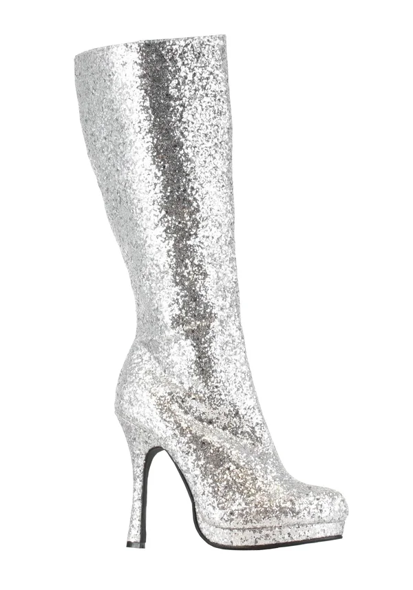 Ellie Shoes 421-ZARA - 4x22 Knee High Glitter Boots - Silver 12