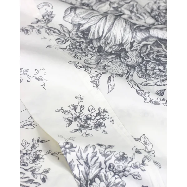 Melange Home Printed Design Cotton Collection 400 Thread Count Grey Toile Bed Sheet Set - California King - 4 Piece