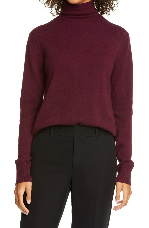 Vince Step Hem Wool & Cashmere-Blend Turtleneck Small, Red