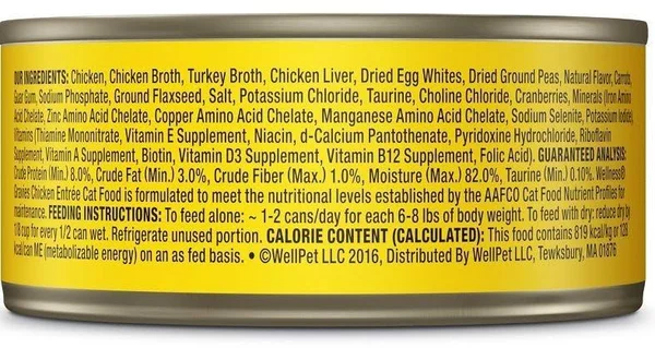Wellness Grain Free Natural Minced Chicken Dinner Wet Canned Cat Food - 5.5-oz - Case of 24