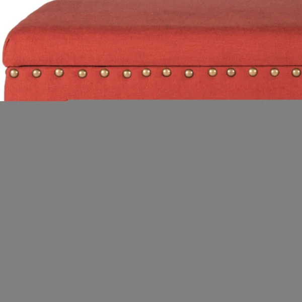 Fabric Upholstered Wooden Storage Bench with Nail Head TRIM, Large, Orange and Brown