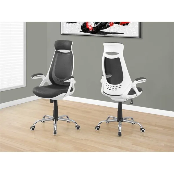 Pemberly Row Adjustable High Back Office Chair in White and Gray