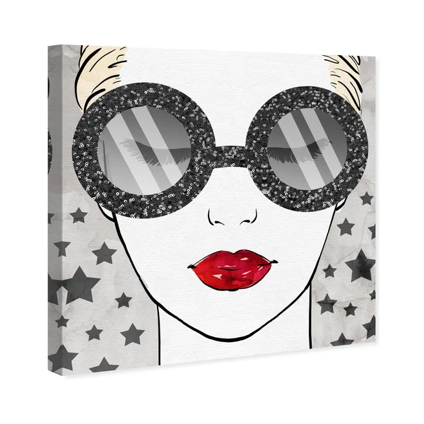 Oliver Gal 'Sequins Shades and Stars' Fashion and Glam Wall Art Canvas Print Accessories - White - Red - 24 x 24