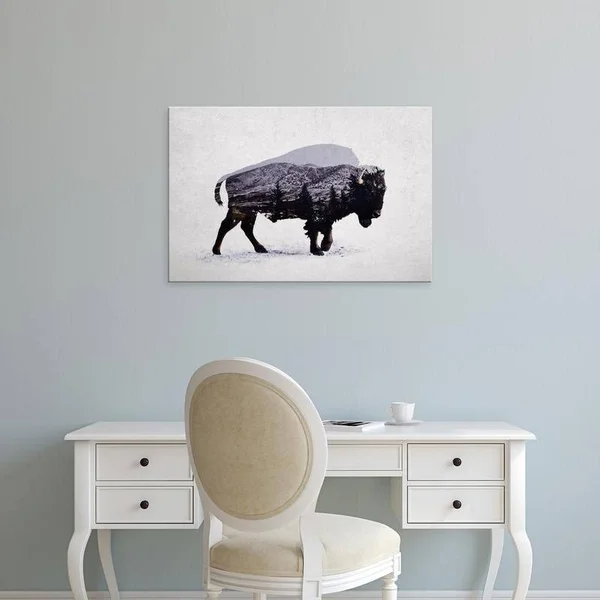 Easy Art Prints Davies Babies's 'The American Bison' Premium Canvas Art - 24 x 36 - Classic Black Frame