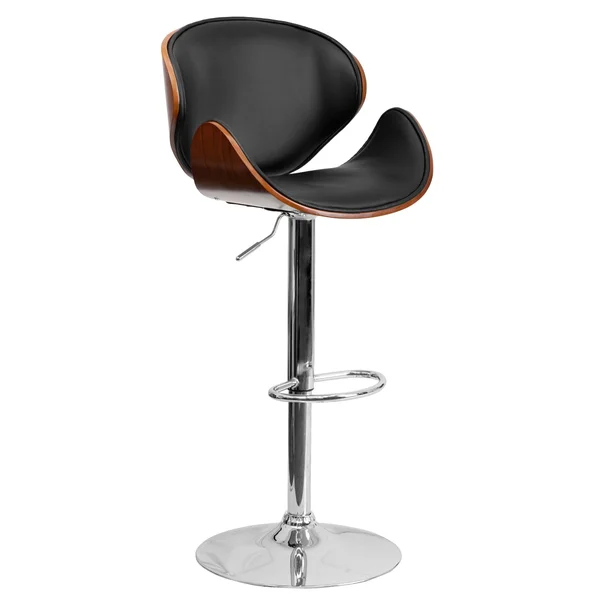 Lancaster Home Adjustable Height Bar Stool with Curved Vinyl Seat and Back Beech - Brown