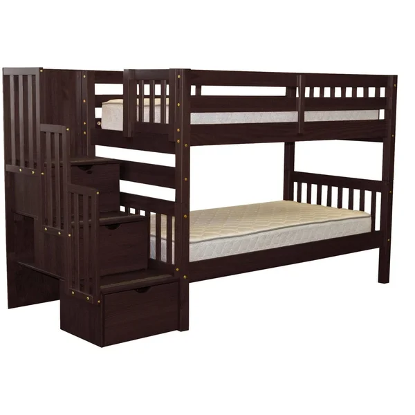 Bedz King Bunk Bed with Storage, Gray, Twin Over Twin