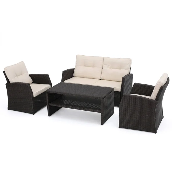 Christopher Knight Home Sanger Outdoor 4-Piece Wicker Seating Set, Grey