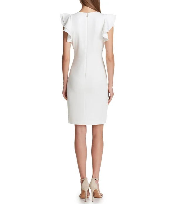 Tommy Hilfiger Scuba Flutter Ruffle Cap Sleeve Sheath Dress - 2