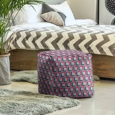 Square Geometric Cube Ottoman East Urban Home Fabric: Nautical Blue/White/New Century Silver, Size: 13x22 H x 13x22 W x 13x22 D