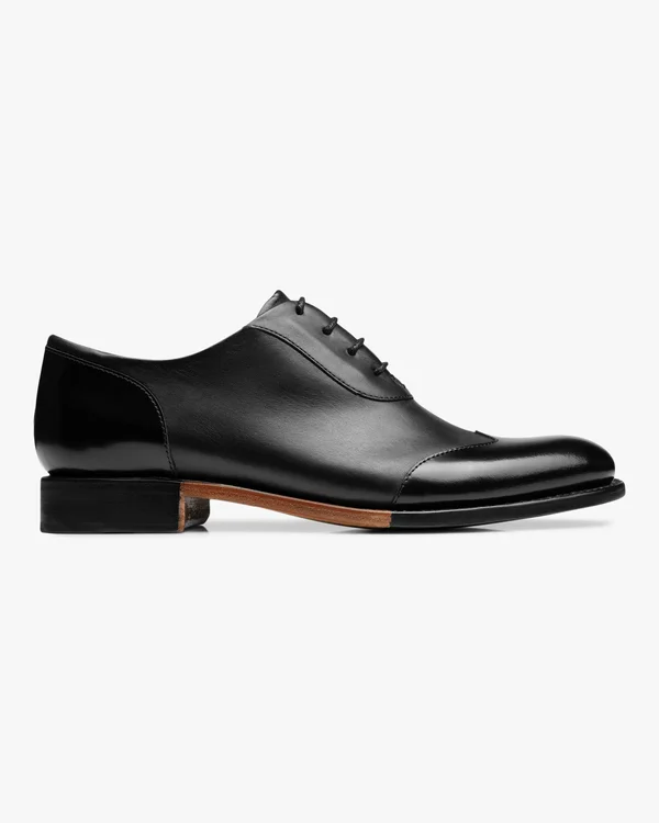 The Office of Angela Scott Women's Mr. Evans Wingtip Oxford in Black on Black Size 38.5, Leather