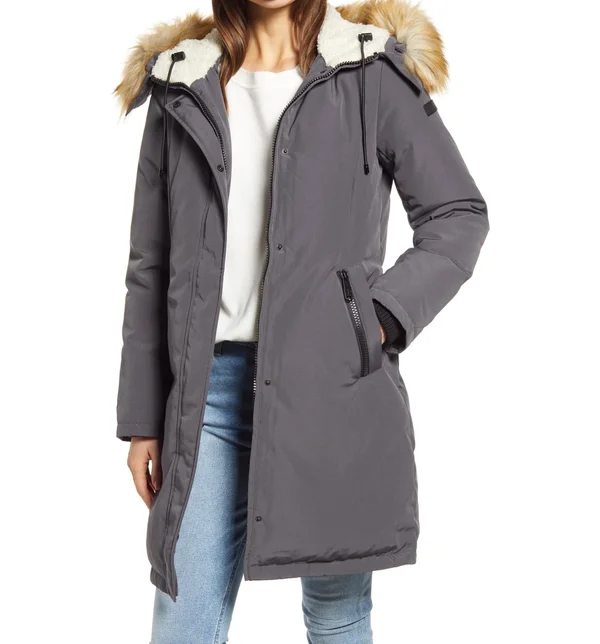 Women's Sam Edelman Faux Fur Trim Down Jacket - Size X-Small - Black