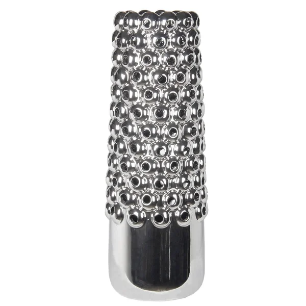 Benzara Bm203742 Contemporary Style Ceramic Vase with Raised Pierced Motif Silver