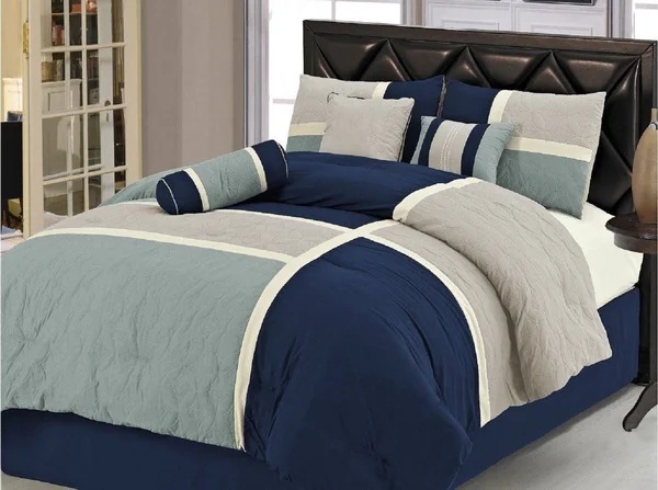 Chezmoi Collection 7-Piece Quilted Patchwork Comforter Set (Full - Blue/Gray)