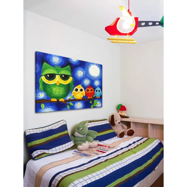 Marmont Hill 'Colorful Owls' by Nicola Joyner Painting Print Canvas Art - Yellow