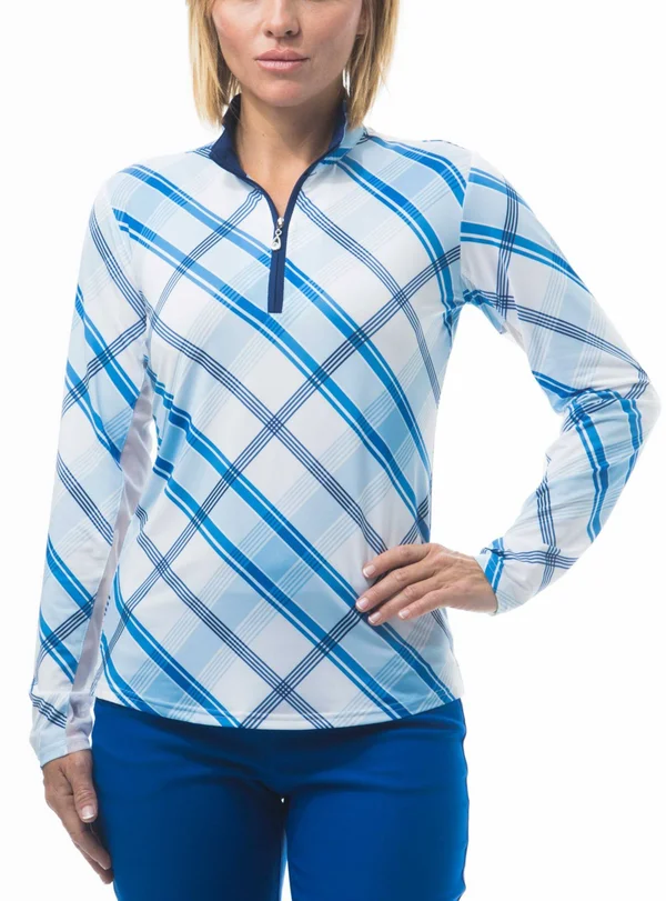 San Soleil Women's SolCool Print Mock - Small, Blue
