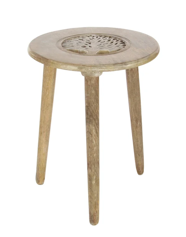 Cole & Grey Wood Tripod Round End Table - Brown