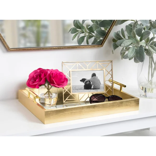 Kate and Laurel Lipton 16.5x22 Rectangular Handled Tray in Brown