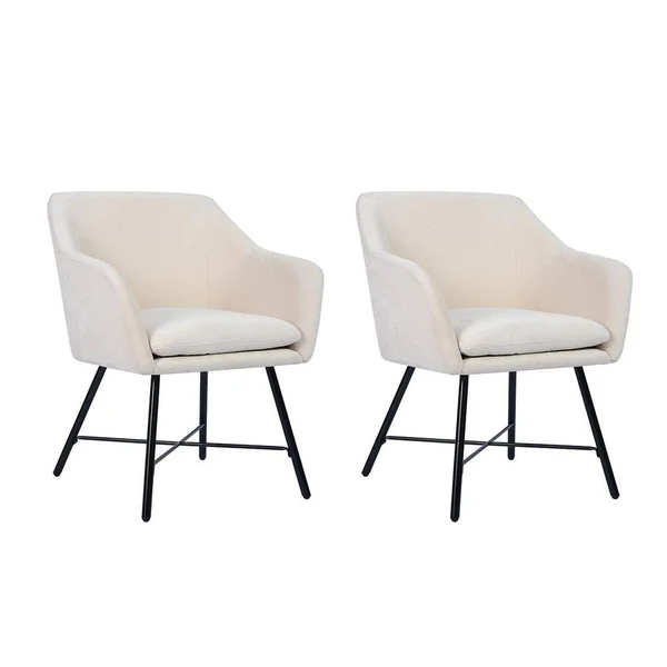 sumyeg Beige Fabric Upholstery Dining Chairs Side Chairs Arm Chairs with Cushion and Metal Frame (Set of 2)