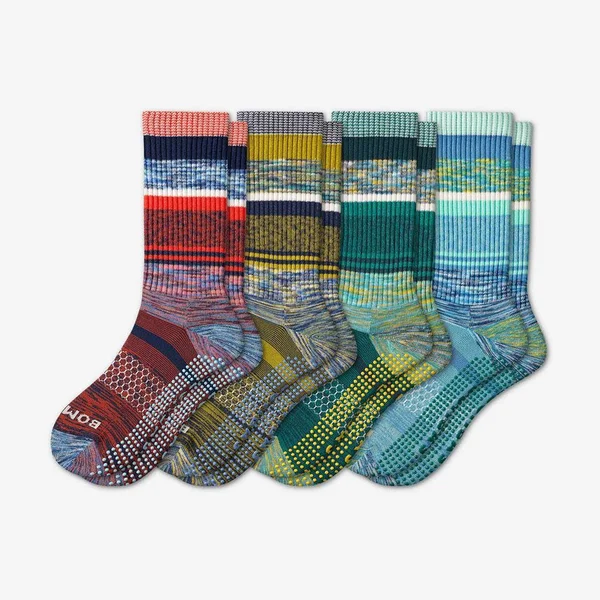 Women's Gripper Calf Non-Slip Socks Perfect for Yoga, Pilates, and Barre Workouts 4-Pack - Stripe Mix - Medium - Cotton - Bombas