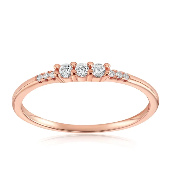 18K Ladies Boho Vintage Stackable Ring w/ Cubic Zirconia & Thin Dainty Band - 6, 18K Rose Gold Vermeil