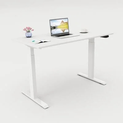 Electric Height Adjustable Standing Desk for Office Dual, Beige Inbox Zero Color (Top/Frame): White