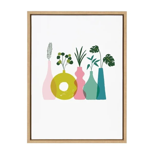 Kate and Laurel Sylvie Plant Play Framed Canvas Wall Art by Duchess Plum - 18x24 Natural, Colorful Floral Art for Wall, Size: 18