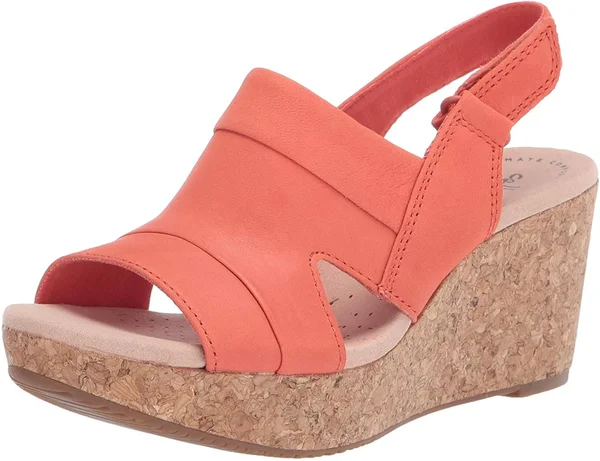 Clarks Women's Annadel Ivory Wedge Sandal, Size: 6, Coral Nubuck