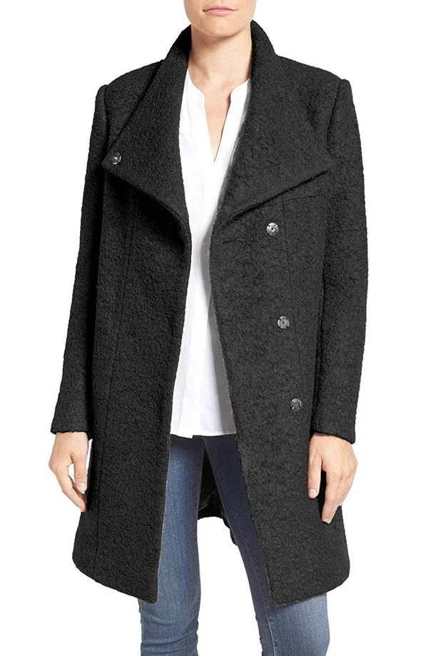 Women's Kenneth Cole New York Wool Blend Boucle Coat 5705547 - X-Small, Black