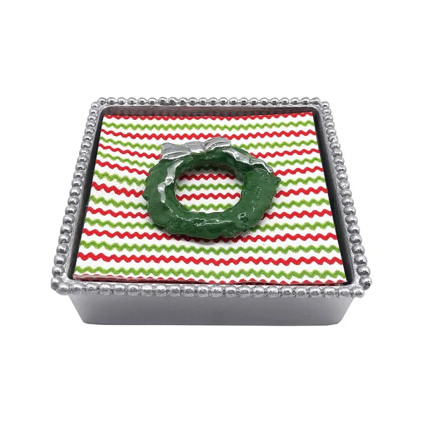 Mariposa : Green Wreath Beaded Napkin Box