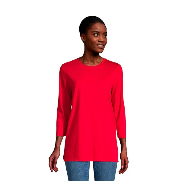 Petite Lands& End 3/4- Sleeve Supima Cotton Crewneck Tunic, Women's, Size: Small Petite, Dark Red