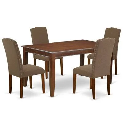 Teena 5 Piece Solid Wood Dining Set Alcott Hill Table Color: Mahogany - Chair Color: Dark Coffee