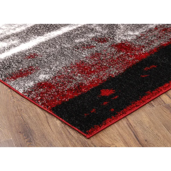 Santorini Collection Red/Gray Shag Polyester Area Rug - 2'1'' x 3'3''