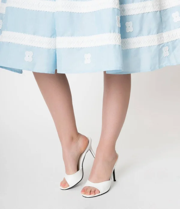 White Matte Leatherette Peep Toe Slip on Heels - Size 10