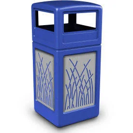 GoVets - DCI Marketing PolyTec Square Waste Container w/Dome Lid, Blue w/Reeds Stainless Steel Panels, 42-Gallon