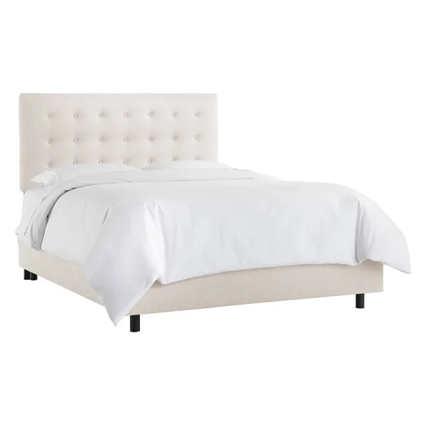 Skyline Button Tufted Upholstered Panel Bed Linen Talc - Size: King