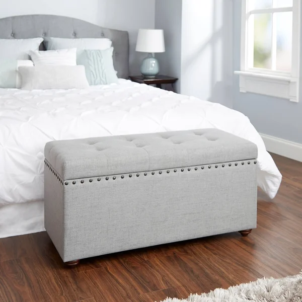 Penelope Nail Head Storage Bench Light Gray - Silverwood