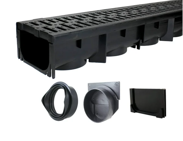 Drainage Trench - Channel Drain with Grate - Black Plastic - 39x22
