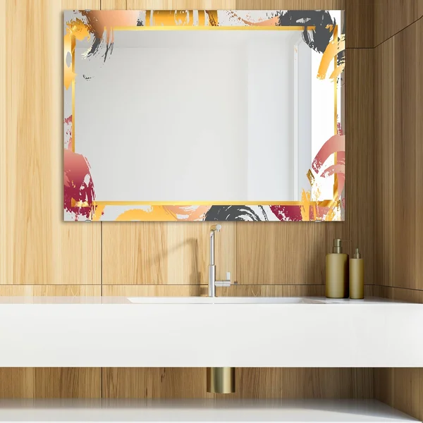 Designart 'Gold and Pink Frame 13' Glam Mirror - Modern Vanity Mirror - 31.5 in. Wide x 23.7 in. High