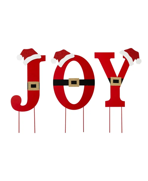 Glitzhome Metal Joy Yard Stake or Standing Decor or Wall Decor - Set of 3 - Red