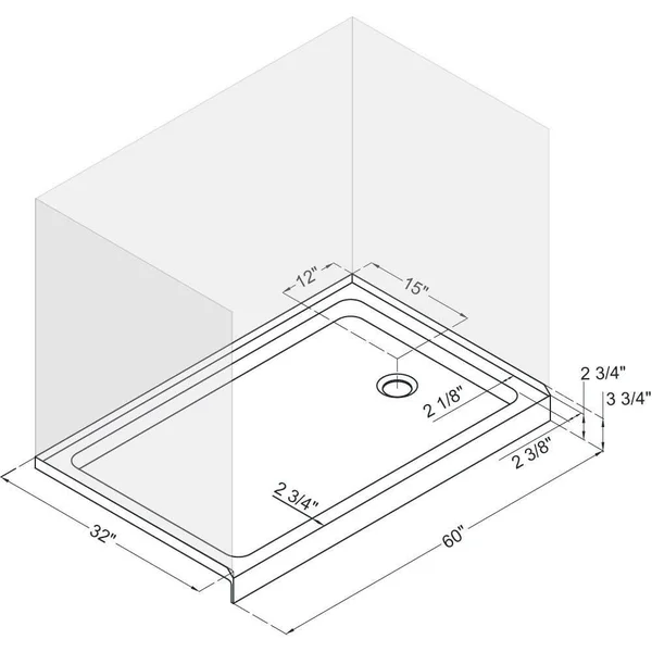 DreamLine Aqua Ultra 32 in. D x 60 in. W x 74 3/4 in. H Frameless Shower Door in Chrome and Right Drain White Base Kit