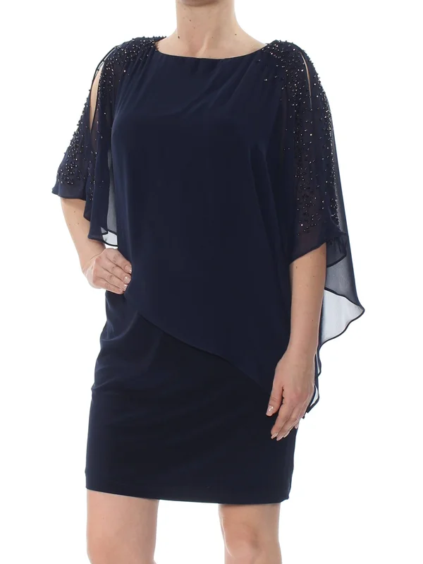 Xscape Blue Women's Size 6 Capelet Embellished Sheath Dress