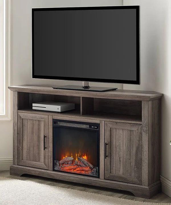 Walker Edison Gray Wash Grooved Door Fireplace Media Console One-Size