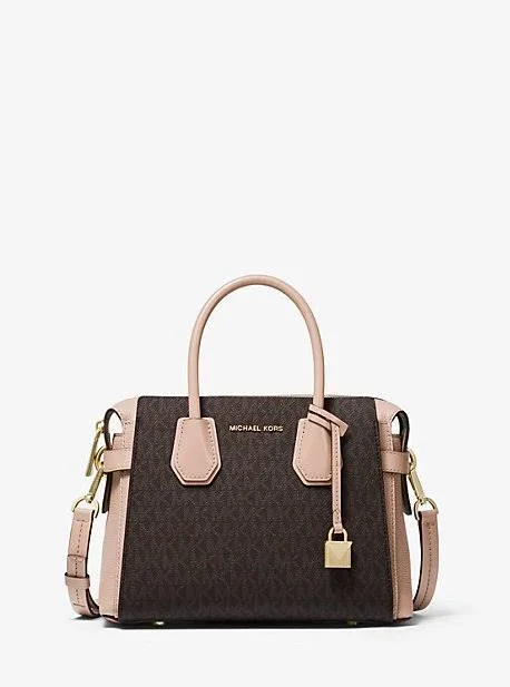 Michael Kors Mercer Small Logo Belted Satchel Brown One Size