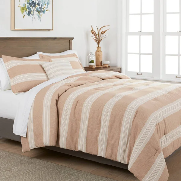 Twin/Twin XL Chambray Yarn Dye Stripe Comforter & Sham Set Brown - Threshold