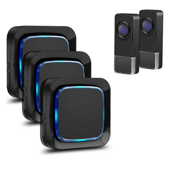 Wireless Doorbell Coolqiya Door Bell Chimes Kit with 3 Plugin Receivers and 2 Remote Waterproof Push Buttons No Battery Required
