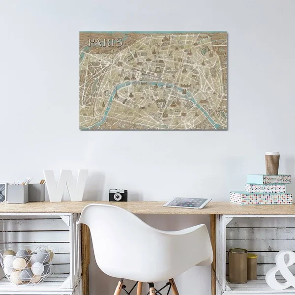 Wild Apple Portfolio Paintings on Canvas Art - Monuments of Paris Map - Blue Print