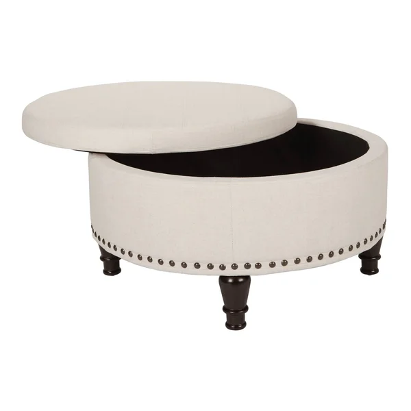 Copper Grove Strawflower Round Storage Ottoman - Linen