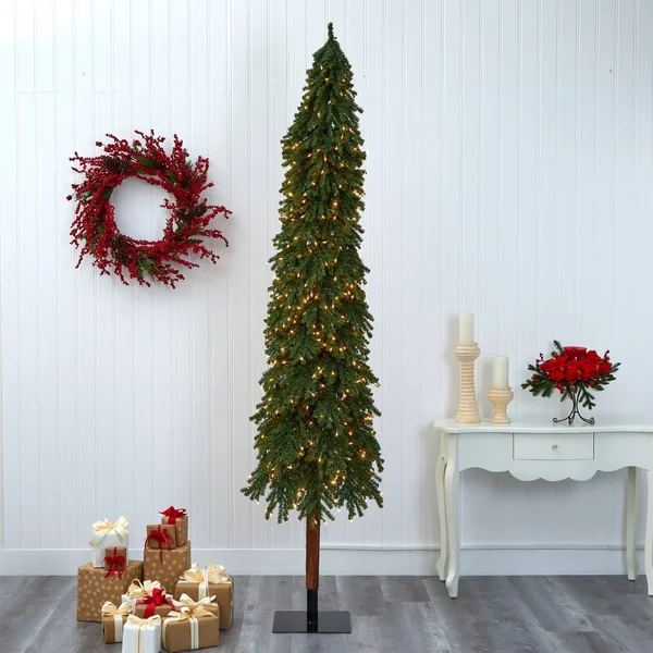Nearly Natural 9ft. Grand Alpine Artificial Christmas Tree with 600 Clear Lights and 1183 Bendable Branches on Natural Trunk, Gr
